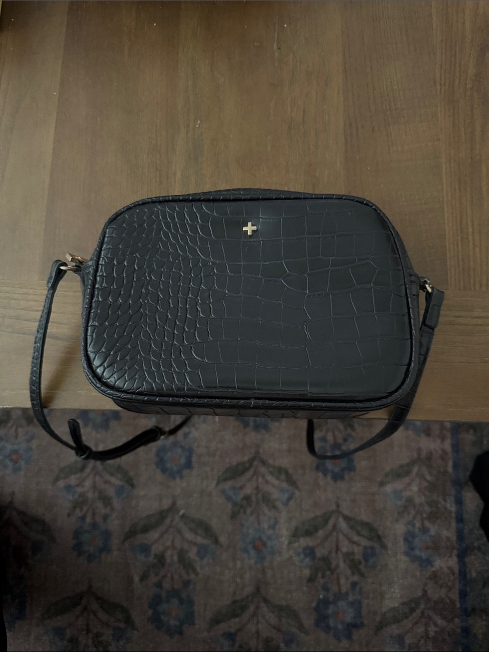 Peta + Jain Black Croc-Embossed Crossbody Bag